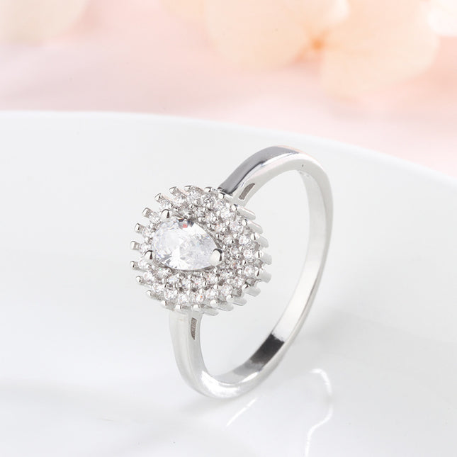 Silver Rhinestone Geometric Ring