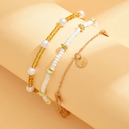 Bohemian Gold Beaded Anklet 3-Piece Set – Travel Gift for Women