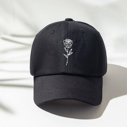 Casual Rose Embroidered Baseball Cap – Unisex Washed Vintage Hat