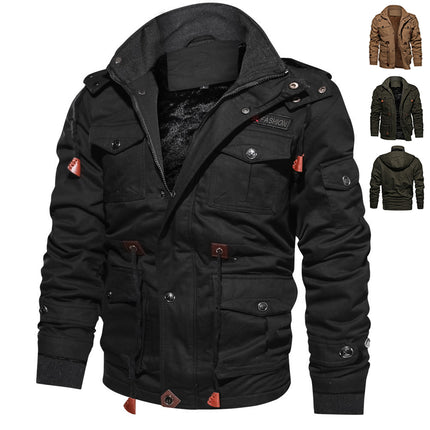 Men’s Casual Ribbed Hem Polyester Jacket – Medium-Length Leisure Outerwear