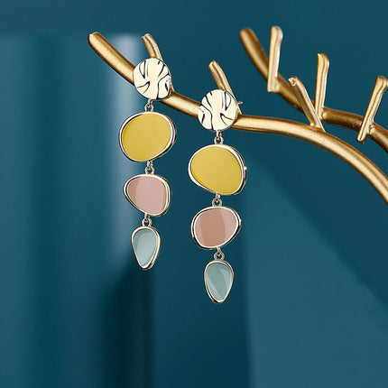 Morandi Three-Color Oil Drip Disc Earrings – Fresh Style