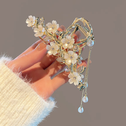 Bell Orchid Tassel Grip Hair Clip with Diamond Inlay