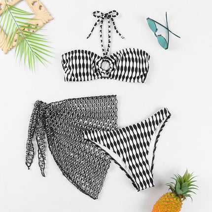 Women’s Striped Three-Piece Swimsuit Set