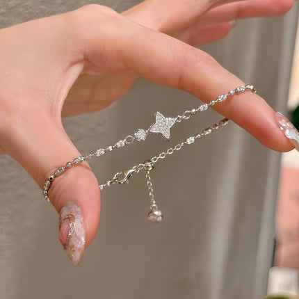 Double-Sided Four Eight-Pointed Stars Diamond Bracelet (S925 Sterling Silver)