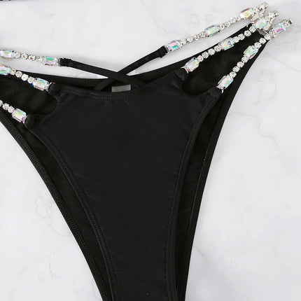 Women’s Solid Color High Waist Backless Swimsuit – Black Two-Piece