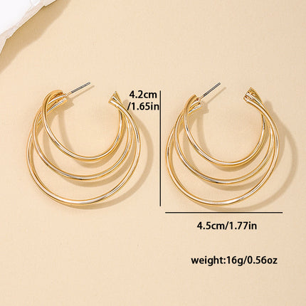 Geometric Round Hoop Alloy Earrings – Gold