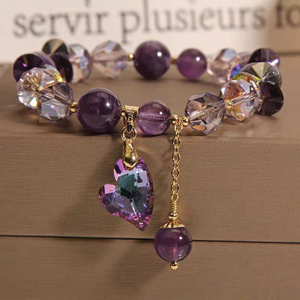 Natural Amethyst Heart Gemstone Bracelet – Crystal Love Pendant Antique Style