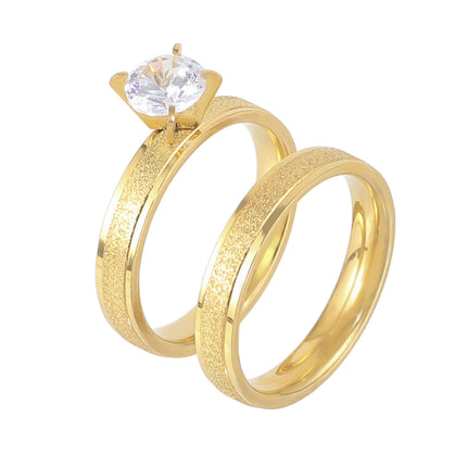 Titanium Steel Gold Couple Rings with Diamond Accent – Set of 2