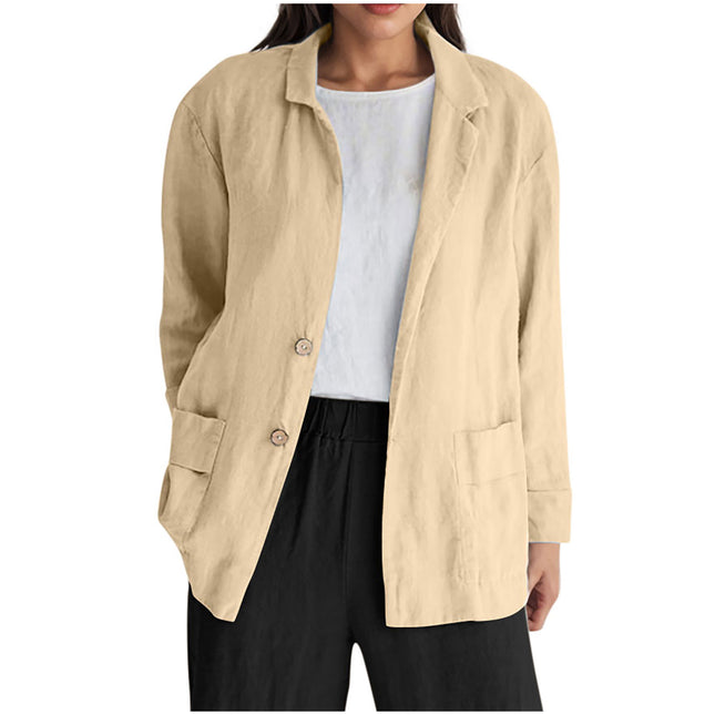 Women’s Loose-Fit Cotton Coat – Long-Sleeve Solid-Color Mid-Length Button Jacket