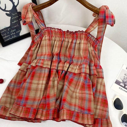 Women's Pleated Bow Lace-Up Sling Dress Top