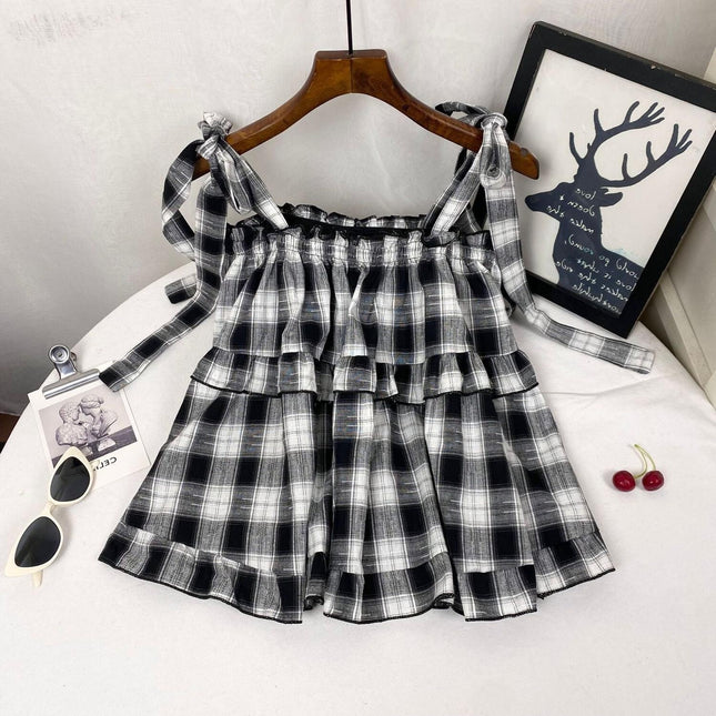 Women's Pleated Bow Lace-Up Sling Dress Top