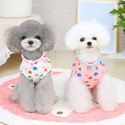 Peach Print Cotton Pet Vest – Soft Leisure Style Dog Clothing (White & Pink Variants)