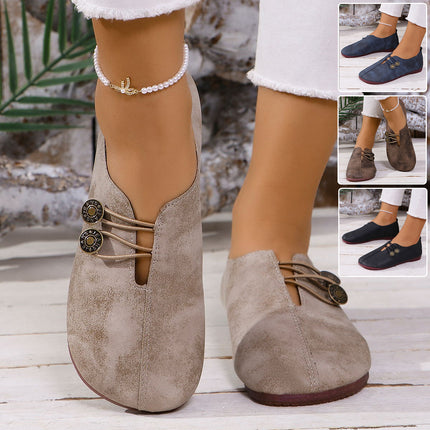 Women’s Casual Low-Top Flat Shoes – PU Leather Shallow Mouth Comfort Flats