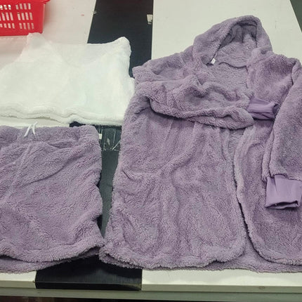 3-Piece Women’s Pajama Set – Long Sleeve Crop Top & Drawstring Shorts