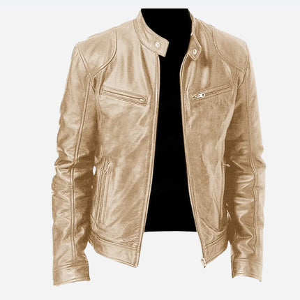 Men’s PU Leather Sports Jacket – Loose Fit Zipper Outerwear