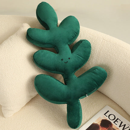 Green Plant Plush Cushion – Embroidered Monstera & Philodendron Decorative Pillow