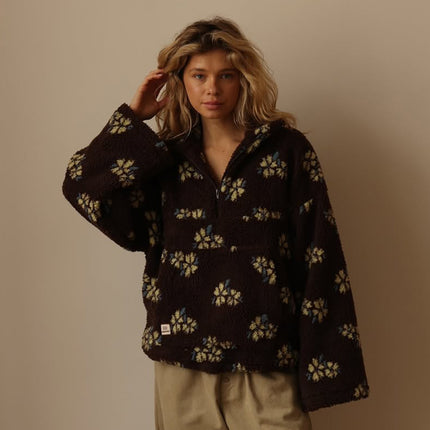 Women’s Floral Street Fashion Pullover Coat – Trendy Long-Sleeve Polyester Jacket