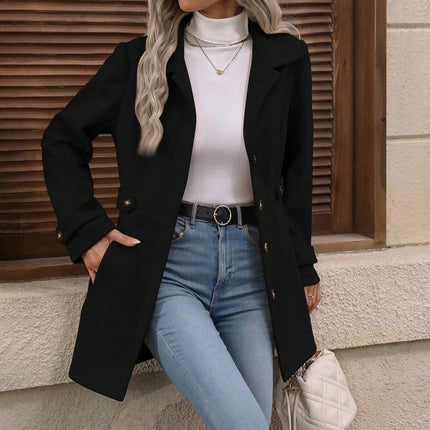 Women’s Medium-Length Commuter Coat – Elegant Polyester Temperament Jacket