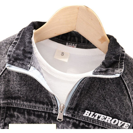 Boys Denim Two-Piece Set – Korean Style Long Sleeve Top & Pants