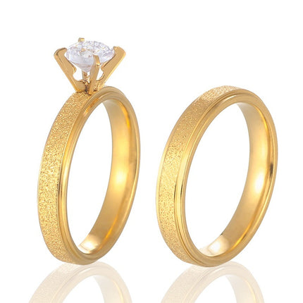 Titanium Steel Gold Couple Rings with Diamond Accent – Set of 2