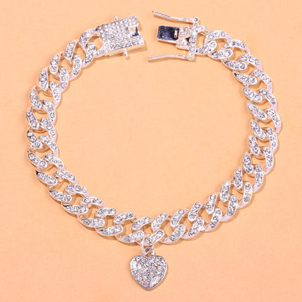 Diamond Heart Cuban Anklet – Rhinestone Electroplated Fashion Jewelry