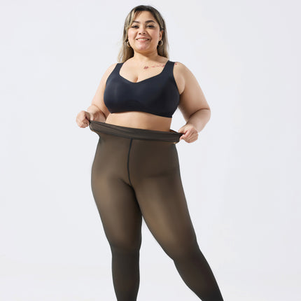 Women’s Sheer Fleece-Lined Leggings – High-Stretch Warm Winter Pants (Plus-Size Options)