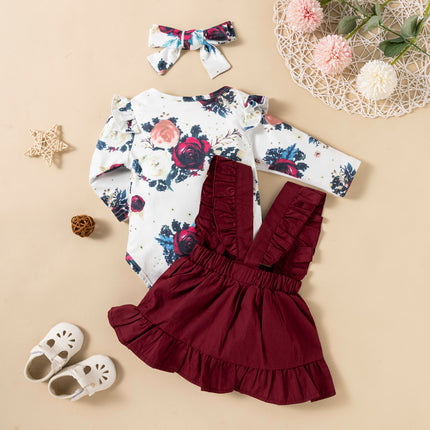 Baby Girl 3-Piece Outfit Set (Hairband + Jumpsuit + Strap Skirt)