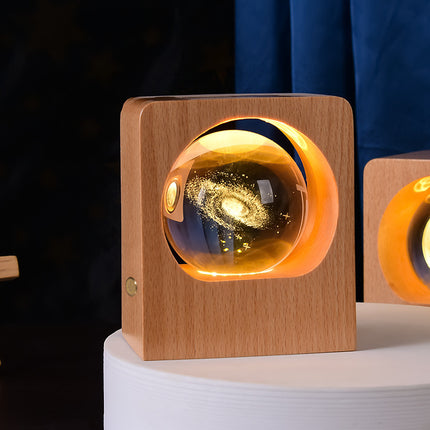 Crystal Ball LED Night Light – Stepless Dimming Wooden Base Decorative Lamp