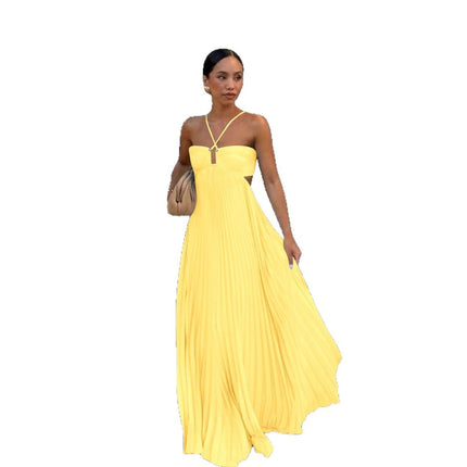 Women’s High-Waist Tube Top Maxi Dress – Solid Color Large Swing Long Dress