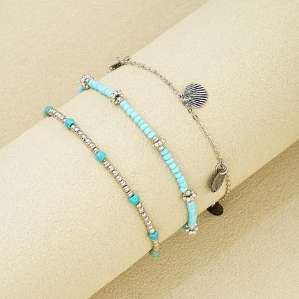 Shell Bead Three-Piece Geometric Anklet Set – Fashion OL Style