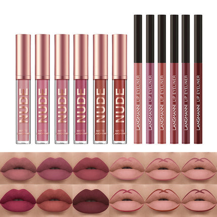 Matte Lipstick & Lip Liner 12-Piece Set – Waterproof, Long-Lasting Lip Makeup Collection