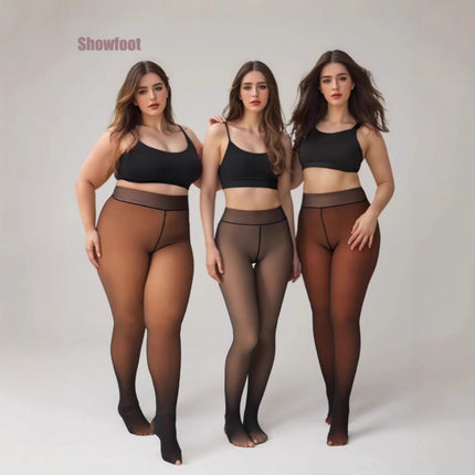 Women’s Sheer Fleece-Lined Leggings – High-Stretch Warm Winter Pants (Plus-Size Options)