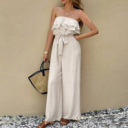 Sleeveless Two-Tone Twill Jumpsuit with Lace-Up Detailing