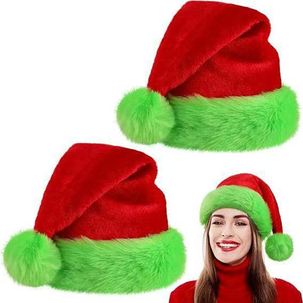 Green Furry Santa Hat – Plush Christmas Costume Hat for Adults