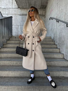 Women’s Long Solid Color Commuter Coat – Elegant Temperament Polyester Overcoat