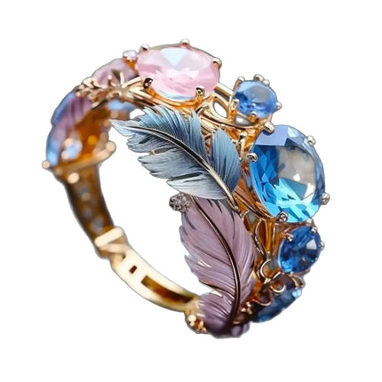 Gold Feather Zircon Ring – Unisex Net Red Style