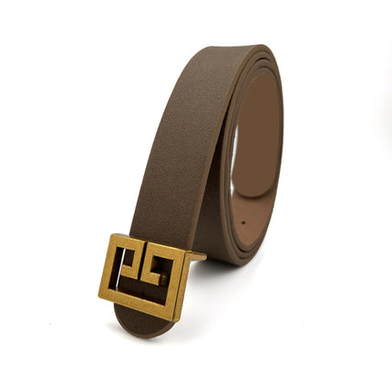 All-Match Imitation Leather Belt with Square Bronze Alloy Buckle