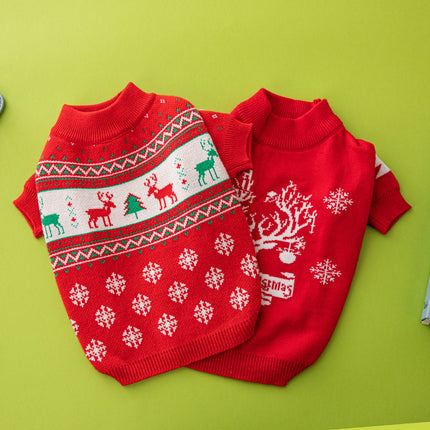 Christmas Dog Sweater – Knitted Wool Pet Sweater with Elk & Christmas Tree Design