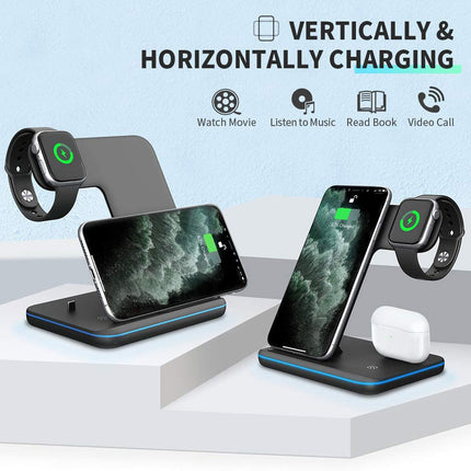 3-in-1 Wireless Charging Station for Phone, Watch & Earbuds