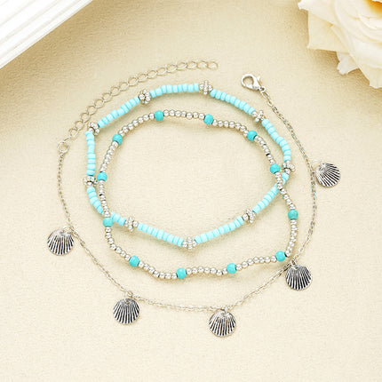 Shell Bead Three-Piece Geometric Anklet Set – Fashion OL Style
