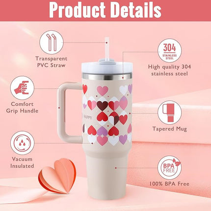 40oz Insulated Tumbler with Handle, Straw & Spill-Proof Lid