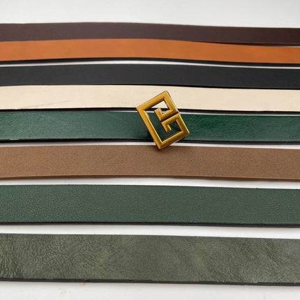 All-Match Imitation Leather Belt with Square Bronze Alloy Buckle