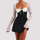 Women’s Elegant Lace Long-Sleeve Short Dress – Temperament Style