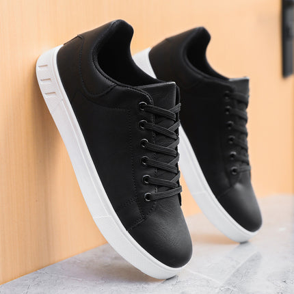 men’s Casual Low-Top Flat Shoes – Solid Color PU Leather Wear-Resistant Sneakers