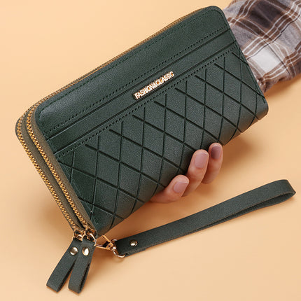 Women’s Double Zipper Long PU Leather Wallet – Multiple Card Slots