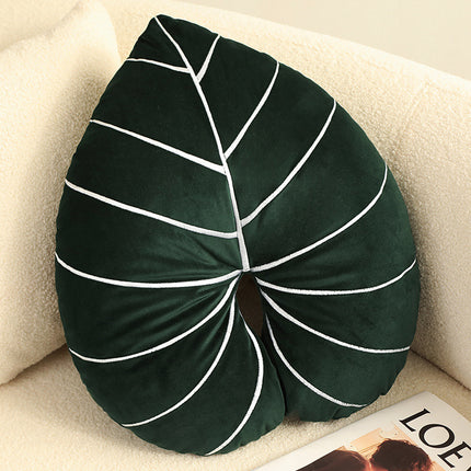 Green Plant Plush Cushion – Embroidered Monstera & Philodendron Decorative Pillow
