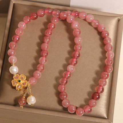 Women’s Double Circle Strawberry Quartz Clover Bracelet